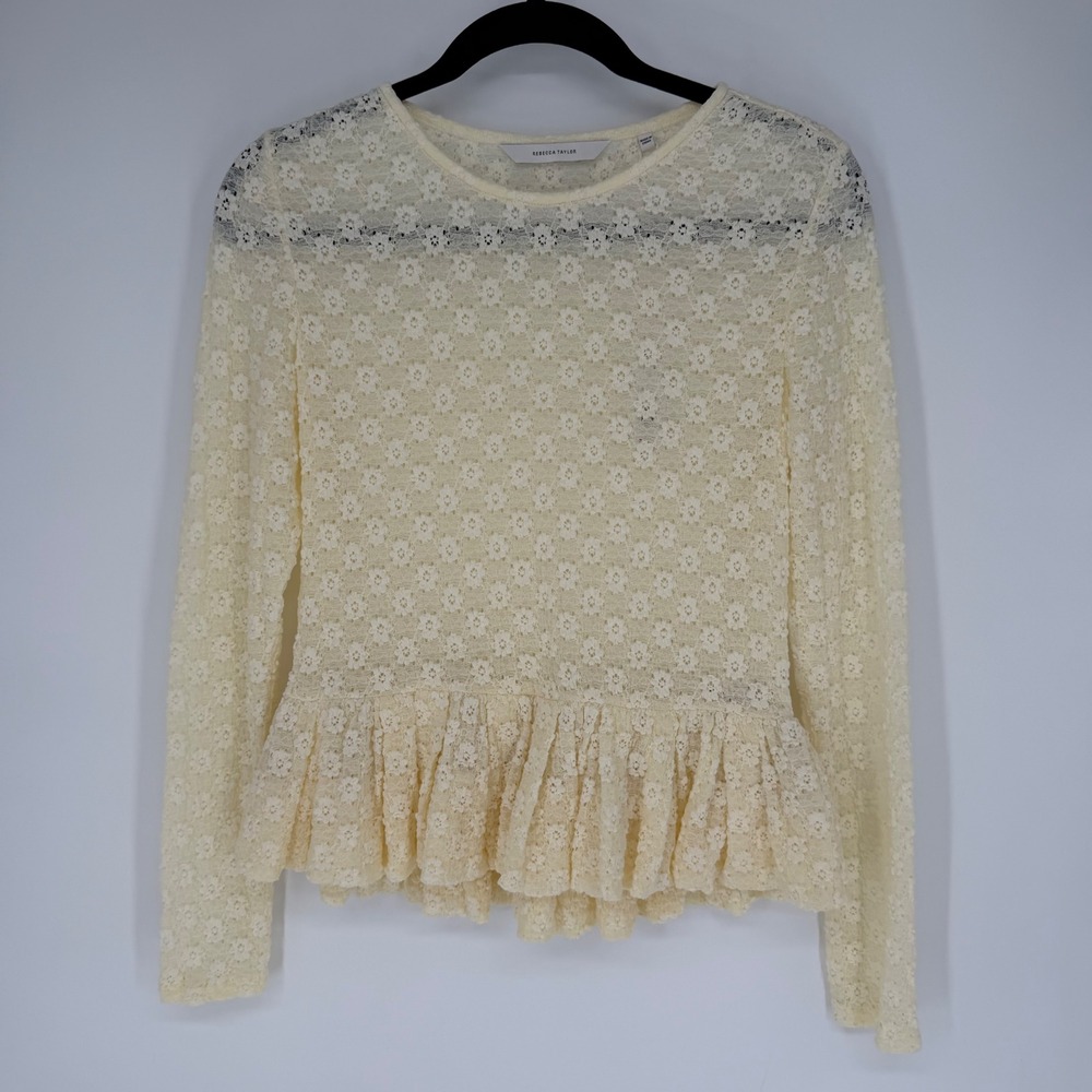 REBECCA TAYLOR CREAM LACE-DETAIL PEPLUM TOP NWT SMALL ANTIQUE WHITE DAINTY LACE